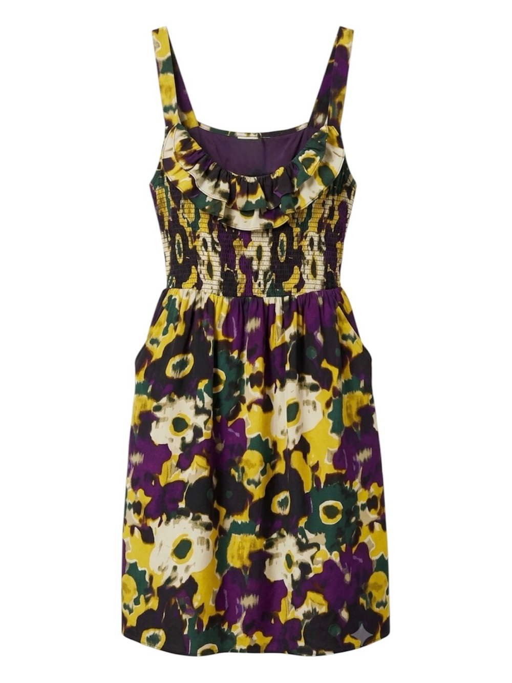 Anthropologie Maeve 100% Silk Abstract Floral Boho-Chic Ruffle Mini Dress Size 0